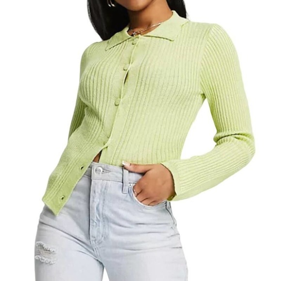 ASOS Deisgn Cardigan with Collar in Green, Size 6​​​​​​ - Picture 1 of 2